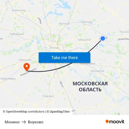Монино to Внуково map