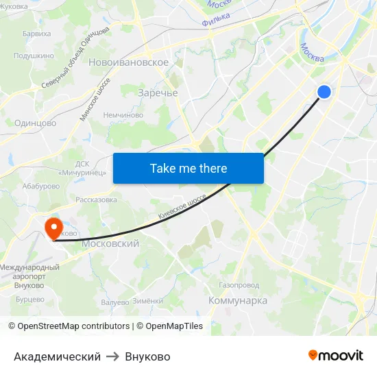 Академический to Внуково map