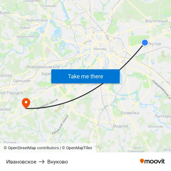 Ивановское to Внуково map