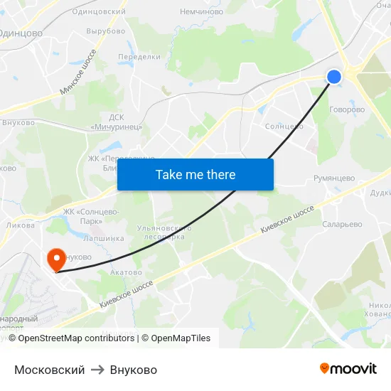 Московский to Внуково map