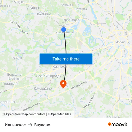 Ильинское to Внуково map