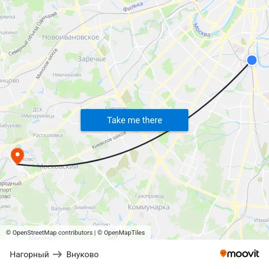 Нагорный to Внуково map