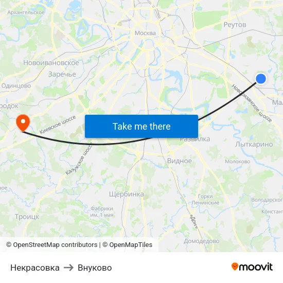Некрасовка to Внуково map