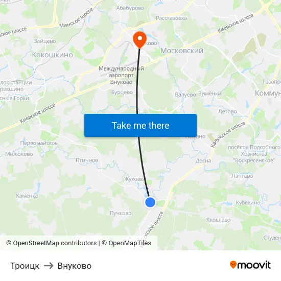 Троицк to Внуково map