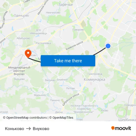 Коньково to Внуково map