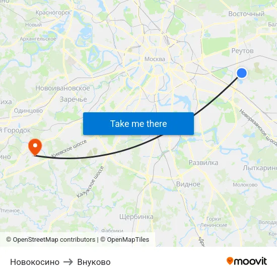 Новокосино to Внуково map