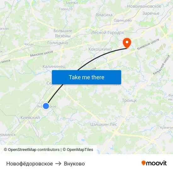 Новофёдоровское to Внуково map