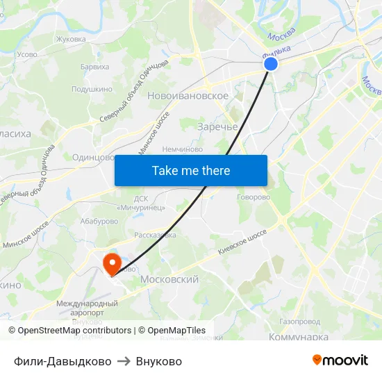 Фили-Давыдково to Внуково map