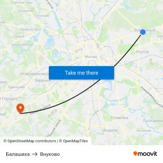 Балашиха to Внуково map