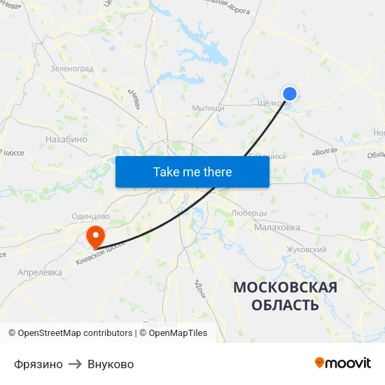 Фрязино to Внуково map