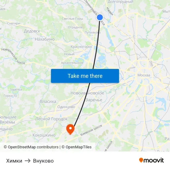 Химки to Внуково map