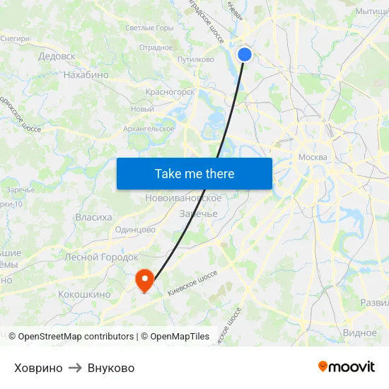 Ховрино to Внуково map