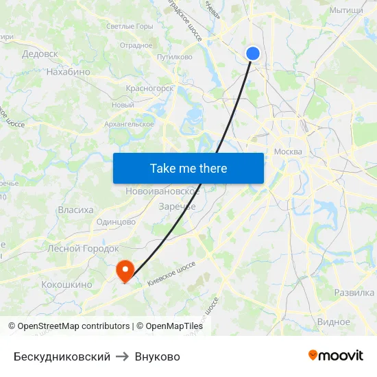 Бескудниковский to Внуково map