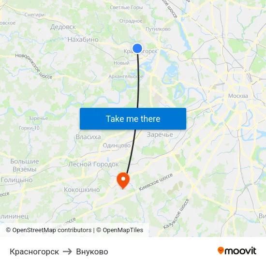 Красногорск to Внуково map