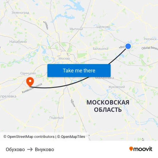 Обухово to Внуково map