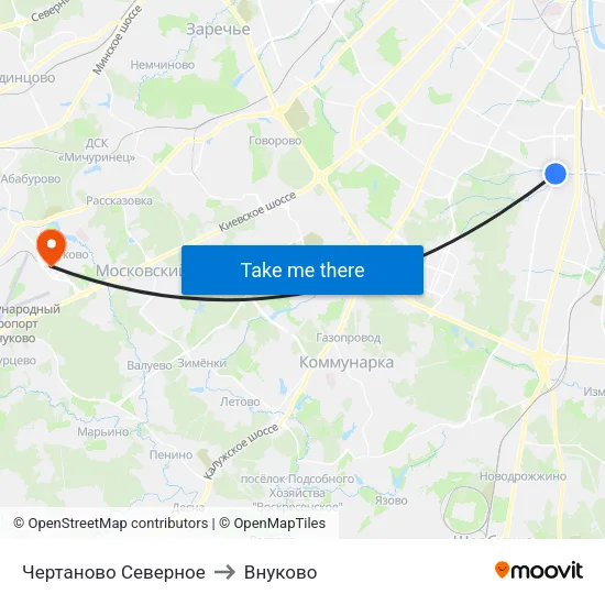 Чертаново Северное to Внуково map