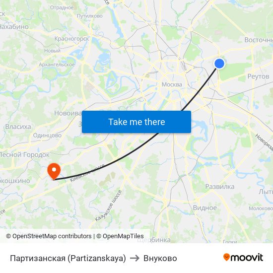 Партизанская (Partizanskaya) to Внуково map