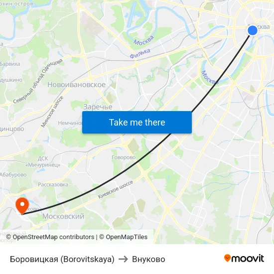 Боровицкая (Borovitskaya) to Внуково map