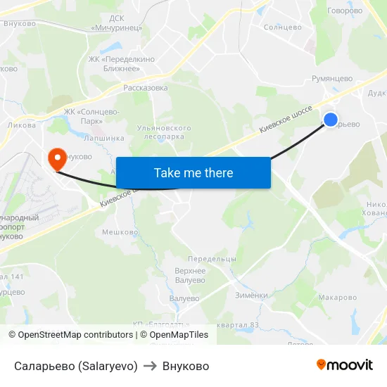 Саларьево (Salaryevo) to Внуково map