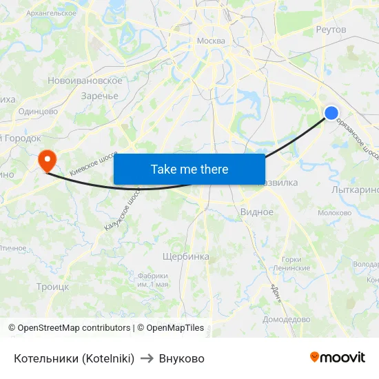 Котельники (Kotelniki) to Внуково map