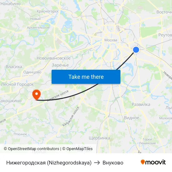 Нижегородская (Nizhegorodskaya) to Внуково map