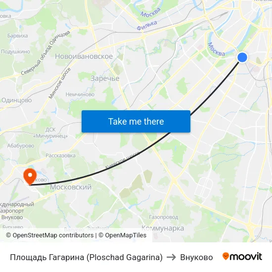 Площадь Гагарина (Ploschad Gagarina) to Внуково map
