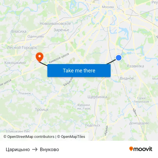 Царицыно to Внуково map