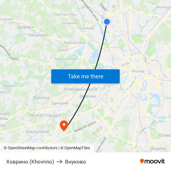 Ховрино (Khovrino) to Внуково map
