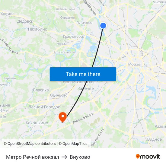 Метро Речной вокзал to Внуково map