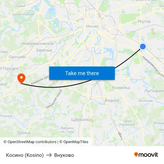Косино (Kosino) to Внуково map