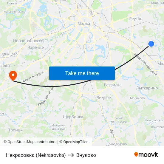 Некрасовка (Nekrasovka) to Внуково map