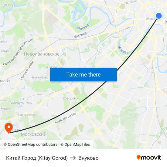 Китай-Город (Kitay-Gorod) to Внуково map