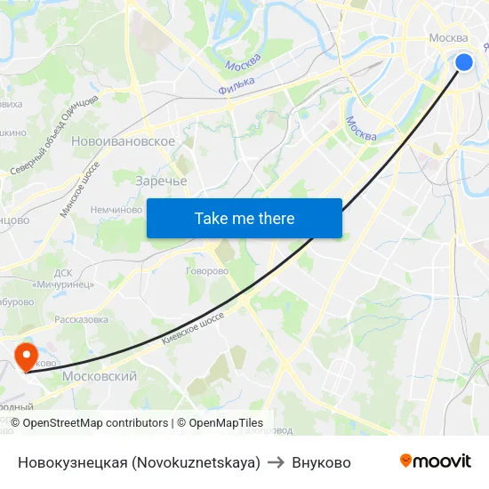 Новокузнецкая (Novokuznetskaya) to Внуково map