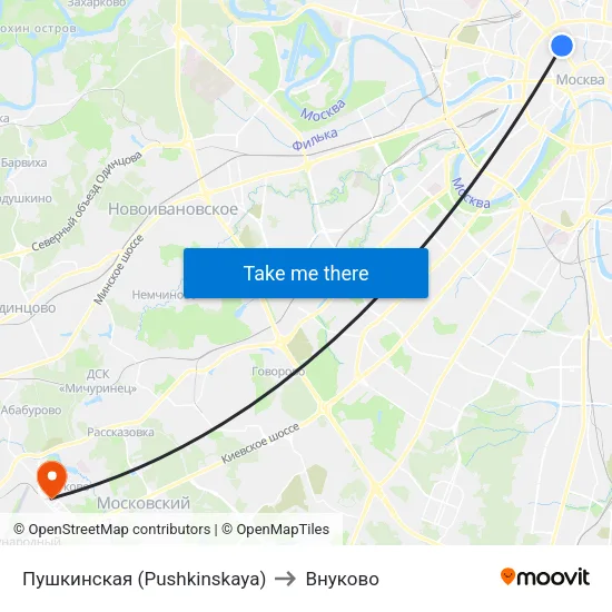 Пушкинская (Pushkinskaya) to Внуково map