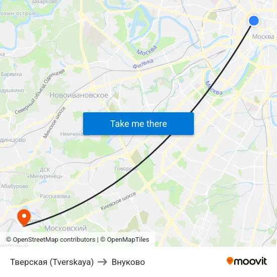 Тверская (Tverskaya) to Внуково map
