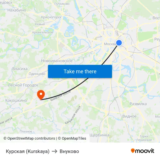 Курская (Kurskaya) to Внуково map