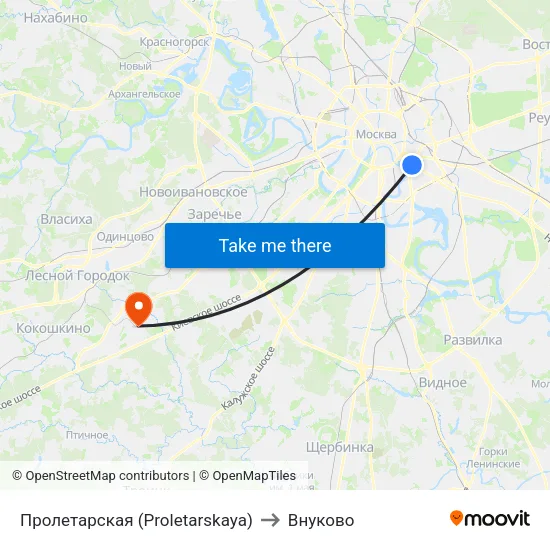 Пролетарская (Proletarskaya) to Внуково map