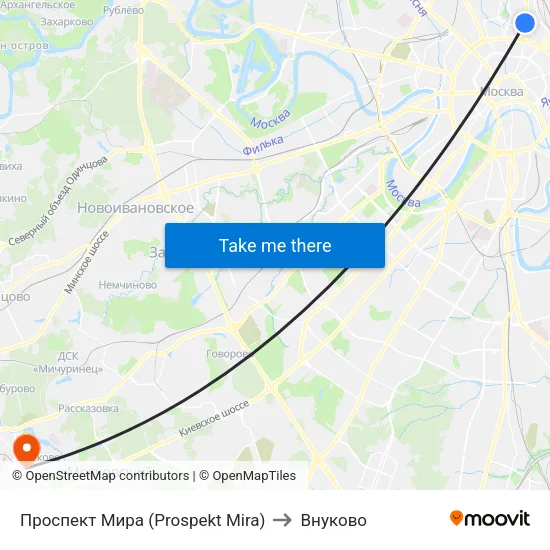 Проспект Мира (Prospekt Mira) to Внуково map