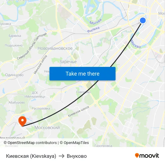 Киевская (Kievskaya) to Внуково map