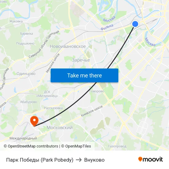 Парк Победы (Park Pobedy) to Внуково map