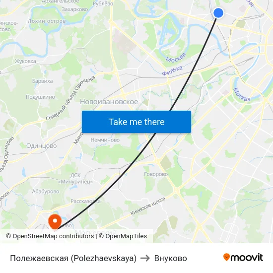 Полежаевская (Polezhaevskaya) to Внуково map