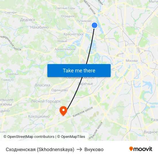Сходненская (Skhodnenskaya) to Внуково map
