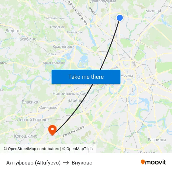 Алтуфьево (Altufyevo) to Внуково map