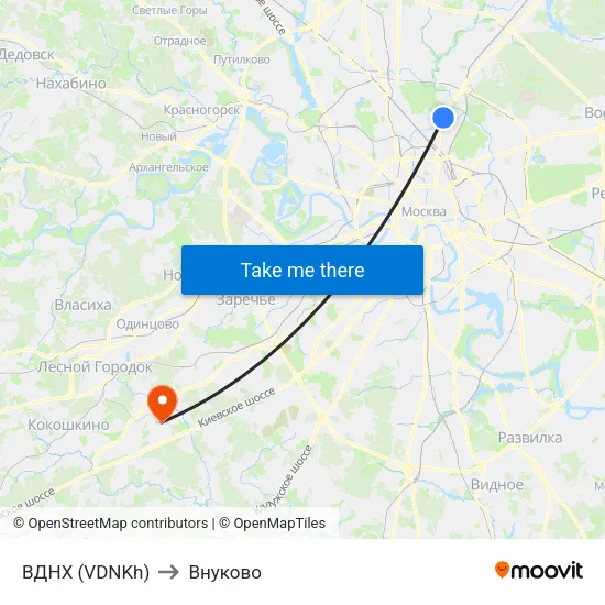 ВДНХ (VDNKh) to Внуково map