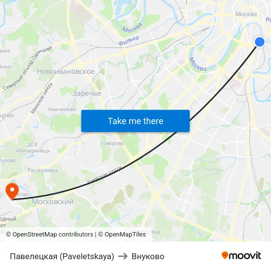 Павелецкая (Paveletskaya) to Внуково map