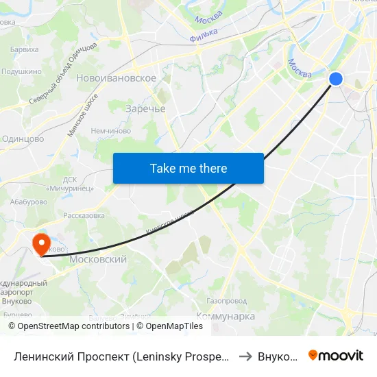 Ленинский Проспект (Leninsky Prospekt) to Внуково map