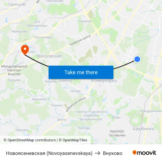 Новоясеневская (Novoyasenevskaya) to Внуково map