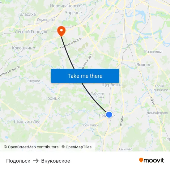 Подольск to Внуковское map