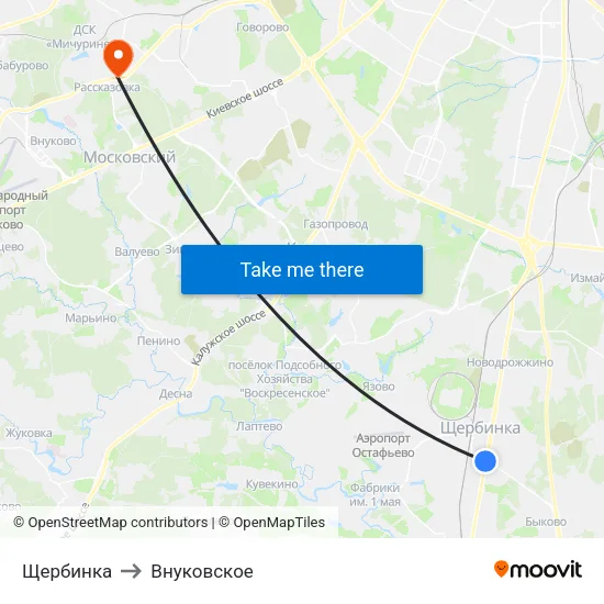 Щербинка to Внуковское map