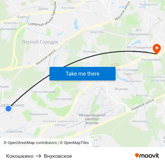 Кокошкино to Внуковское map